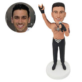 personalised bobblehead figure male singer making rock and roll gesture