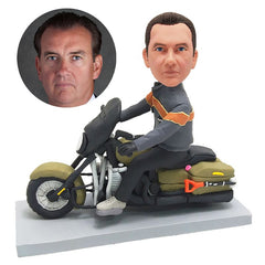 personalised bobble head figure man riding a harley davidson motorcycle