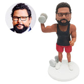 personalised bobble head figure muscle man holding a dumbbell