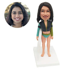 personalised bobblehead figure sexy lady taking the board to go surfing