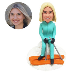personalised bobble head figure skiing lady figurine