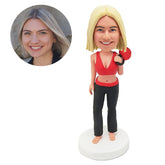 personalized bobblehead figure gym lady bodybuilder holding a dumbbell