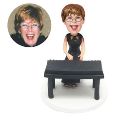 personalized bobblehead figure woman playing electronic organ