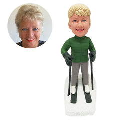 personalized female skiing bobblehead