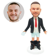 personalised bobblehead figure man taking off his pants with toilet paper
