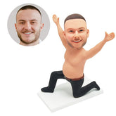 personalized bobblehead figure man getting down on one knee with arms opened