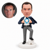 custom bobblehead figure superhero dentist opening his shirt with a tooth emblem