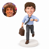 custom bobblehead figure man running with a briefcase and checking his watch