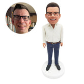 personalised bobblehead figure male salesman colleagure in white shirt