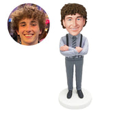 personalized bobblehead figure boss salesman businessman with arms crossed in suspenders