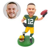 custom sport fan bobblehead figure football player holding a football with a helmet