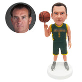custom bobblehead figure basketball player spinning a basketball