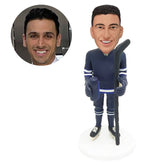 customized bobble head figure hockey player holding a thermos bottle