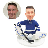 personalised bobble head figure hockey goalie holding a hockey stick