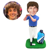 personalized bobble head figure male golfer with a golf bag holding a golf club