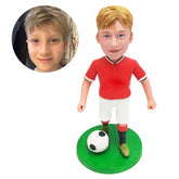 custom made bobblehead figure soccer kid player kicking the ball