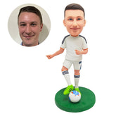 personalized bobblehead figure male soccer player kicking the ball