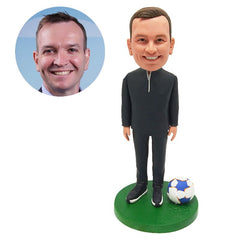 custom bobble head figure male coach with a soccer ball