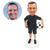 customised bobblehead figure male soccer coach holding a ball