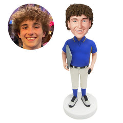 personalised bobble head figure male coach holding a notepad