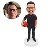 personalized bobble head figure male basketball coach holding a ball