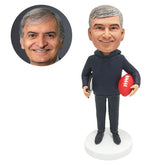 personalized bobble head sport fan figure male football coach holding a ball