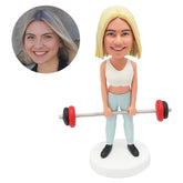 customized bobble head figure female weightlifter holding the barbell
