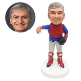 personalised bobblehead figure baseball catcher holding a balll