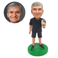 personalized bobblehead figure baseball catcher with a baseball glove