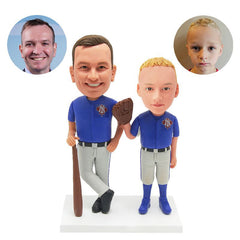 personalised bobbleheads figures baseball dad and son holding a baseball bat