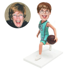 customised bobble head figure female basketball player dribbling