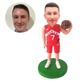 personalized bobblehead figure basketball fans holding a ball on the shoulder