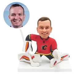 personalised bobble head figure male hockey goalie holding the hockey stick