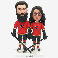 personalized bobbleheads figures couple hockey player