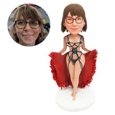 personalized bobble head figure sexy lady carrying the hem in both hands