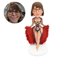 personalized bobble head figure sexy lady carrying the hem in both hands