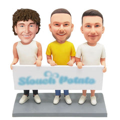 customised bobbleheads figures three casual men partners holding a white board