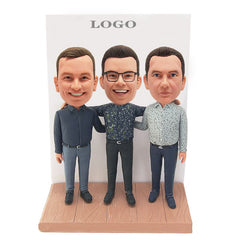 customized bobbleheads figures company partners team in front of the background panel