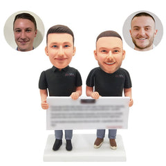 personalised bobbleheads figures company partners team holding a board