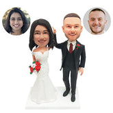 custom made bobble heads figures wedding couple holding hands with flowers