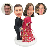 personalised indian wedding bobbleheads figures couple with arms acrossed each other