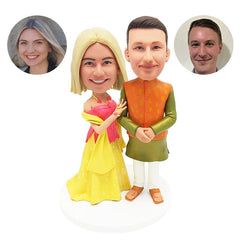 custom made bobble heads figures indian wedding couple arm in arm