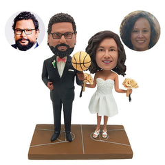 customized bobble heads basketball wedding theme couple holding a basketball