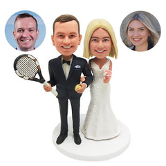 custom bobbleheads figures wedding couple holding tennis racket
