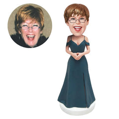 customized bobblehead figure pretty bridesmaid in blue green dress