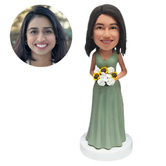personalised bobblehead figure pretty bridesmaid lady holding flowers