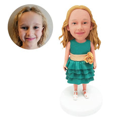 personalised bobblehead figure wedding flower girl in sleeveless cake dress