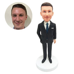 customised bobble head figure wedding groom with one hand in pocket
