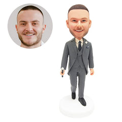 personalized bobble head figure wedding groomsman holding a megaphone