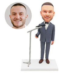 personalised groomsman bobblehead professional wedding mc holding a remote control unit with a megaphone